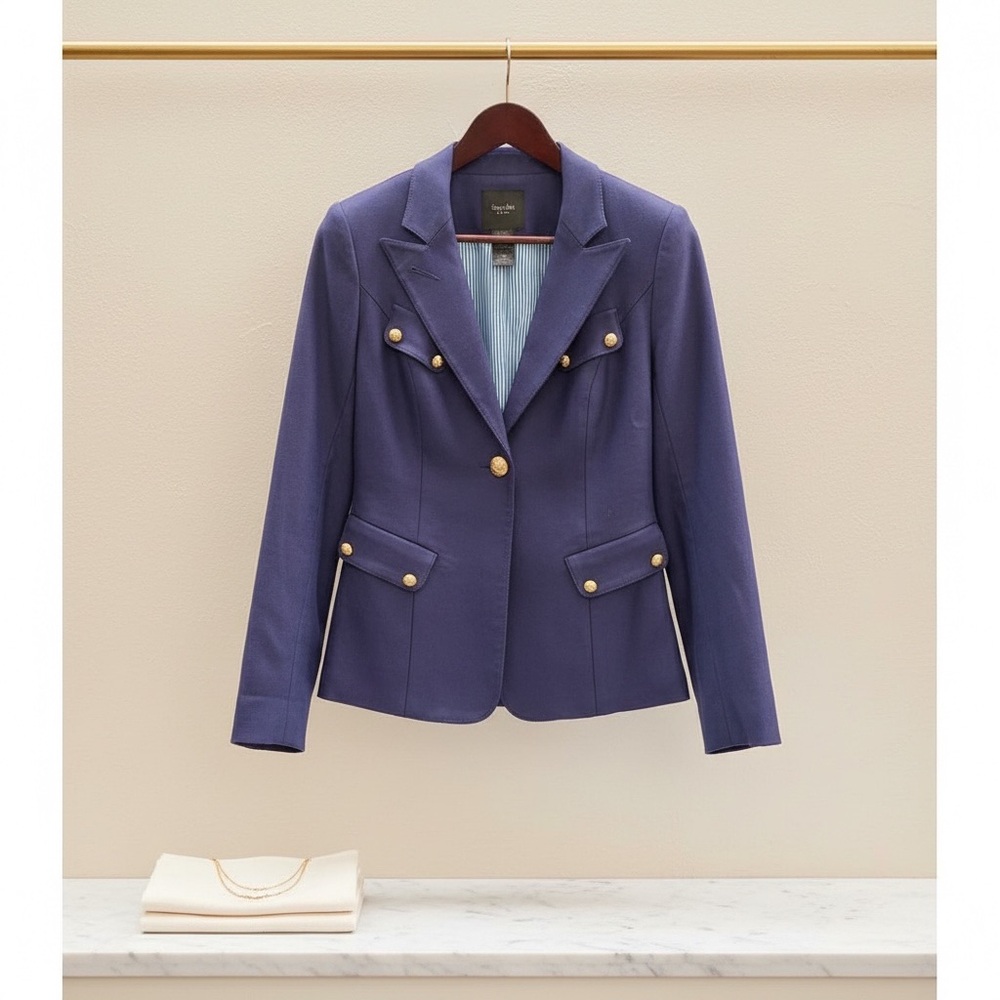 NEW PHOTOS! Chic Blue Women's Smythe Blazer with Gold Accents